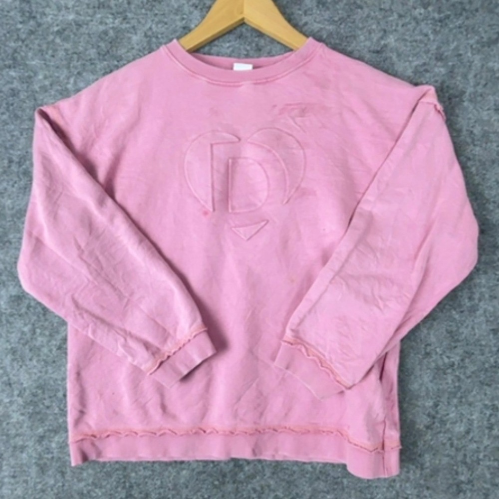 Desigual Sweatshirt Womens L Pink Embossed Logo Exposed Seams Pullover